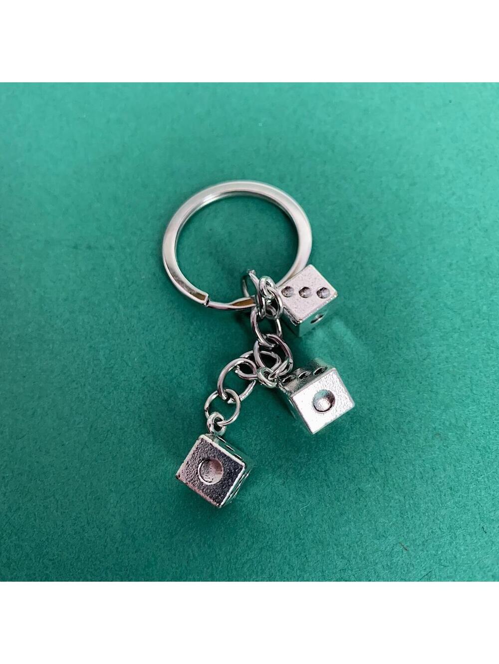 Y2k 2000s dice stack silver chrome keyring for keychain. Cool unique silver